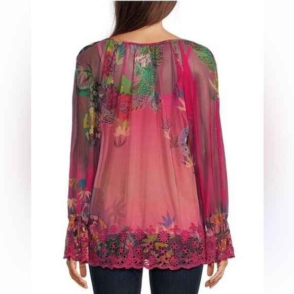 New with tags JOHNNY WAS Mazzy Floral Print Contrast Embroidered Mesh Top - Picture 2 of 6